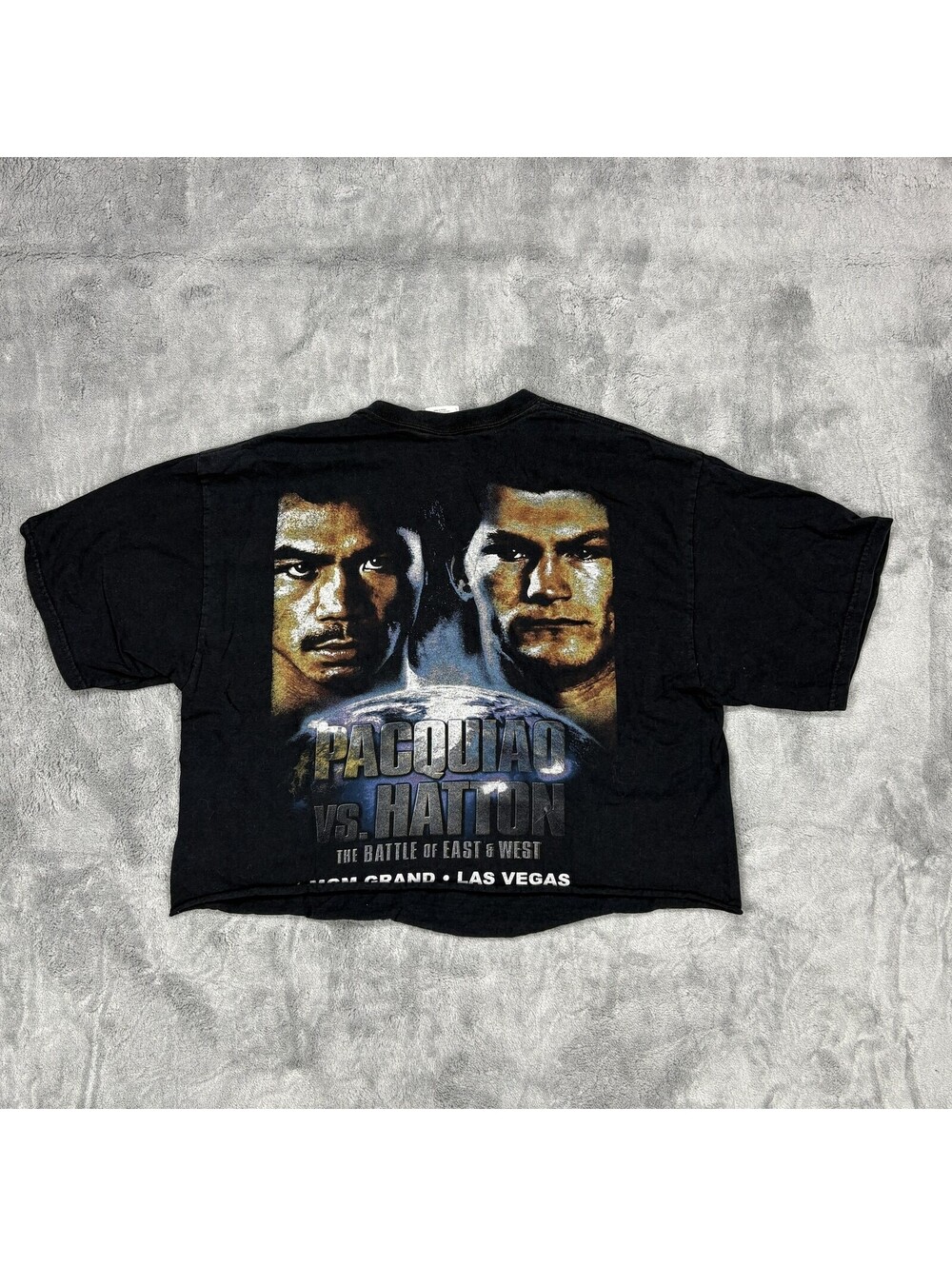 Gildan Pacquiao Vs Hatton 2009 Boxing T Shirt Black Cropped MGM Las Vegas